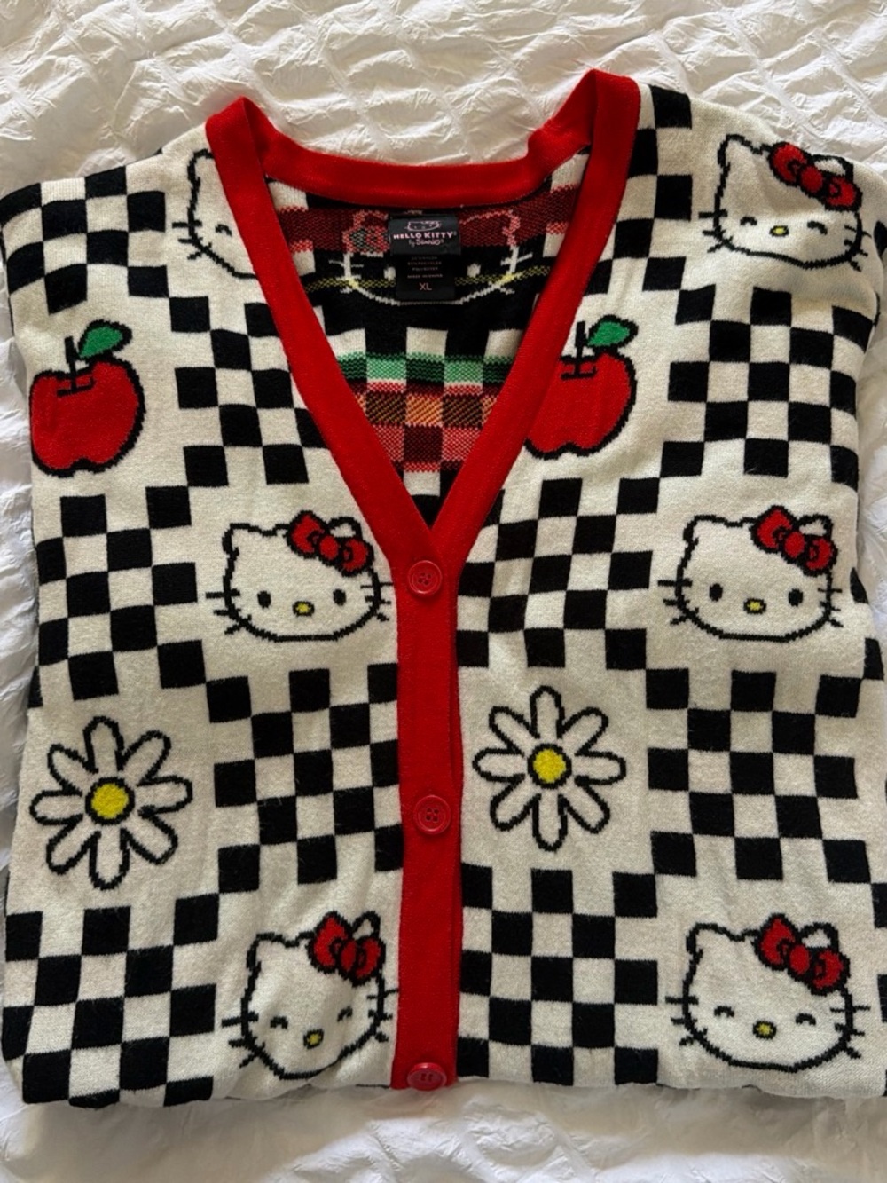 Hello Kitty Red & Black Checkered Cardigan - Cute Apple & Daisy Knit